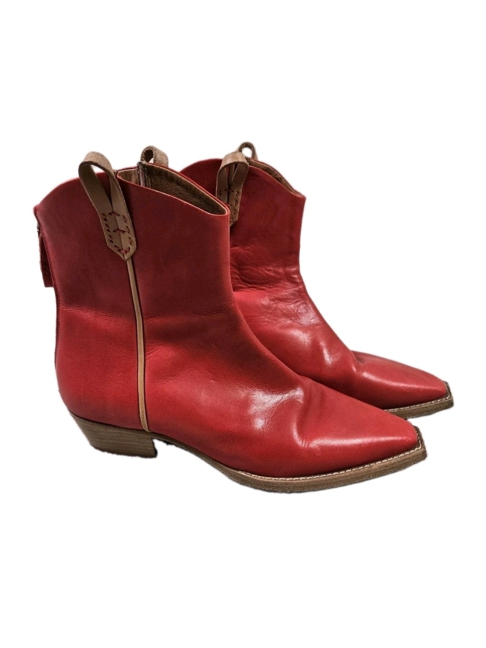 Free People We The Free Wesley Ankle Boots  Red Leather Sz 40 US 10 Western